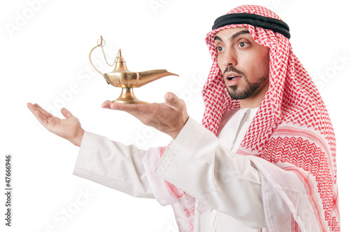 Photo: Arab man with lamp isolated on white Arab man with lamp isolated on white