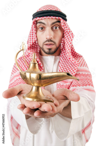 Photo: Arab man with lamp isolated on white Arab man with lamp isolated on white
