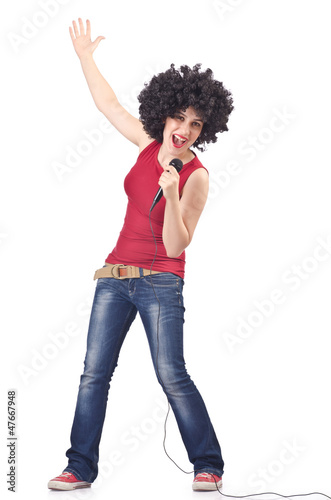 Photo: Woman with afro haircut on white Woman with afro haircut on white