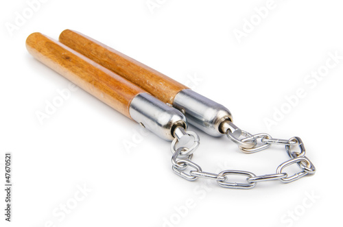 Photo: Martial arts nunchaku weapon isolated on white Martial arts nunchaku weapon isolated on white
