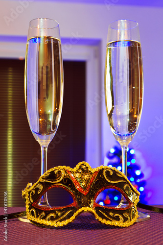 Photo: Two flutes of champagne for Happy New Year celebrations Two flutes of champagne for Happy New Year celebrations