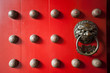 Red temple door in chinatown, Singapore