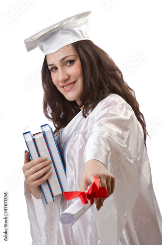 Photo: Happy graduate on white background Happy graduate on white background