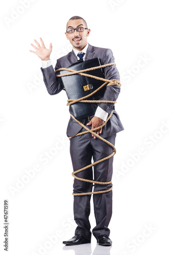 Photo: Businessman tied up with rope Businessman tied up with rope