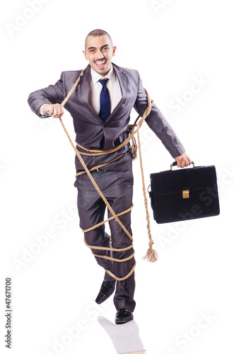 Photo: Man tied up with rope on white Man tied up with rope on white