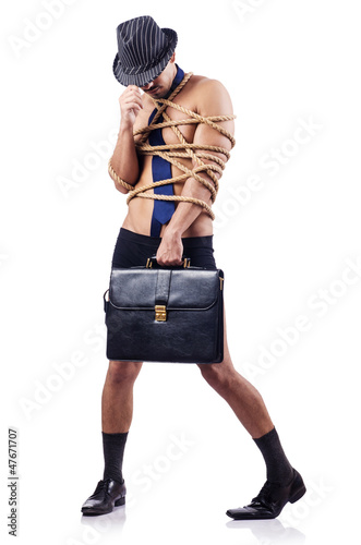 Photo: Businessman tied up with rope Businessman tied up with rope