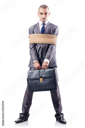Photo: Man tied up with rope on white Man tied up with rope on white
