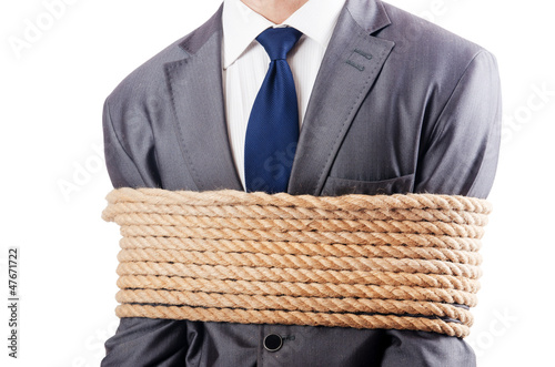 Photo: Man tied up with rope on white Man tied up with rope on white