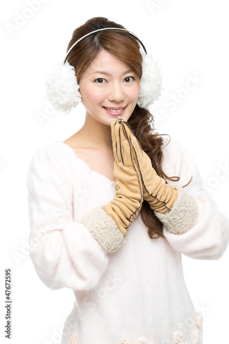 Photo: Beautiful winter woman on white background Beautiful winter woman on white background