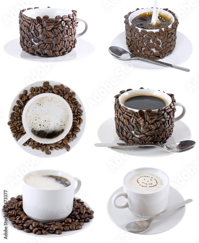 Photo: Collage of various coffee cups. Isolated Collage of various coffee cups. Isolated