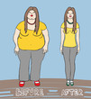 vector illustration of a woman before after diet