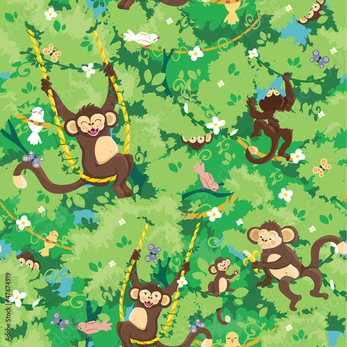 Vector: Happy monkeys vector seamless pattern background with hand drawn Happy monkeys vector seamless pattern background with hand drawn