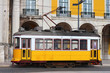 Typical yellow train of Lisbon, Portugal