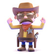 Cowboy surrenders with his hands in the air
