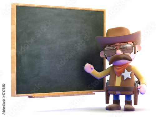 Illustration: Cowboy stands at the blackboard Cowboy stands at the blackboard