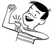 Boy flexing and tapping muscles
