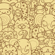 Wild animals vector seamless pattern background with hand drawn