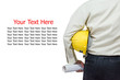 Foreman holding a yellow hardhat with sample text