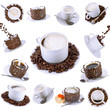 Collage of various coffee cups with coffee.