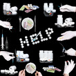 Collage of medicine- pills,bottle, syringe.