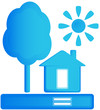 blue isolated sign with home, sun and tree