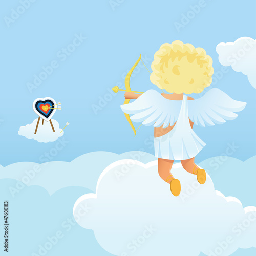 Vector: Funny cupid's shooting range Valentine's Day illustration Funny cupid's shooting range Valentine's Day illustration
