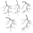 five black lightnings isolated on white