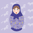 poupee russe violette et jaune fond