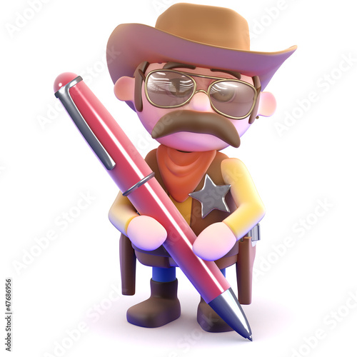 Illustration: Cowboy writes with his red pen Cowboy writes with his red pen
