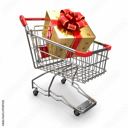 Illustration: Gift in shopping cart Gift in shopping cart