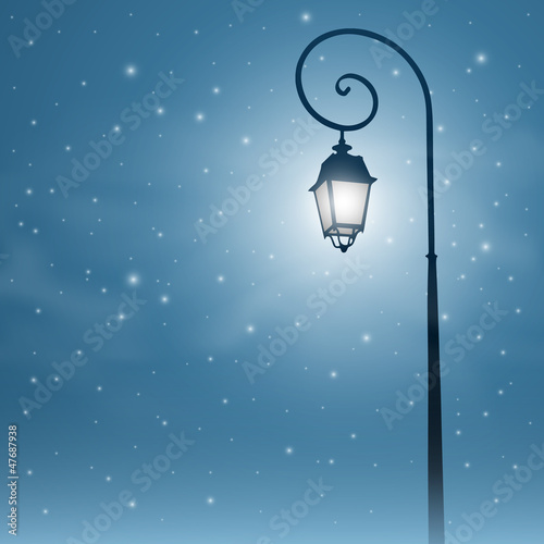 Vector: An Old Street Light with Night Sky and Stars An Old Street Light with Night Sky and Stars