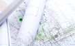 Close up of architectural drawings