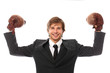Confident and handsome man in boxing gloves portrait