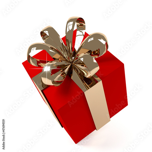 Illustration: rotes geschenk mit goldener schleife rotes geschenk mit goldener schleife