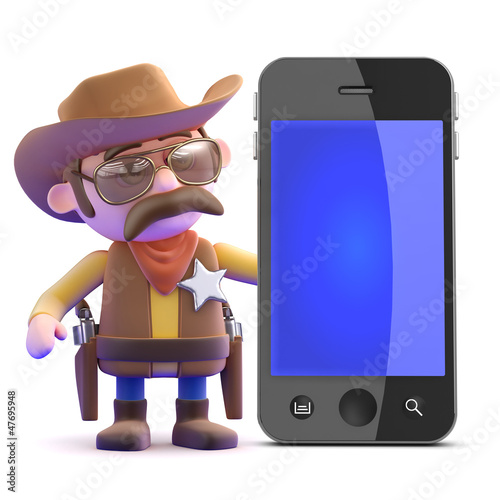 Illustration: Cowboy stands by smartphone Cowboy stands by smartphone