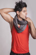 Fashion model with scarf looking to the left