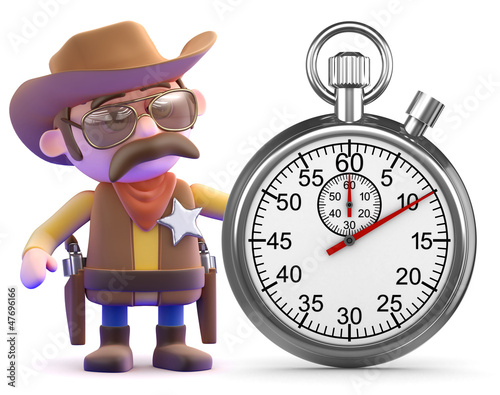 Illustration: Cowboy next to a stopwatch Cowboy next to a stopwatch