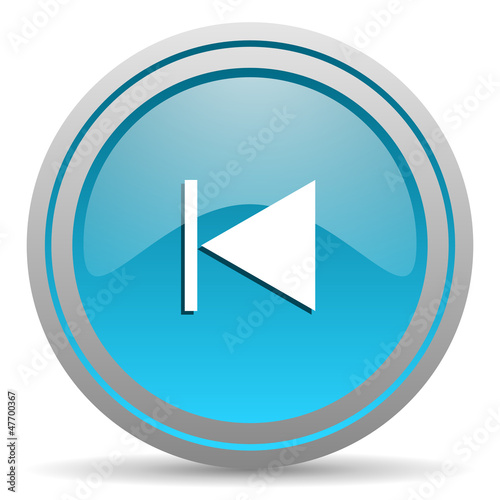 Illustration: prev blue glossy icon on white background prev blue glossy icon on white background