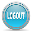 logout blue glossy icon on white background