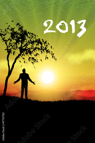 Illustration: happy new year 2013 man standing happy new year 2013 man standing