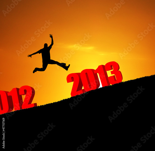 Illustration: new year 2013 man jumping new year 2013 man jumping