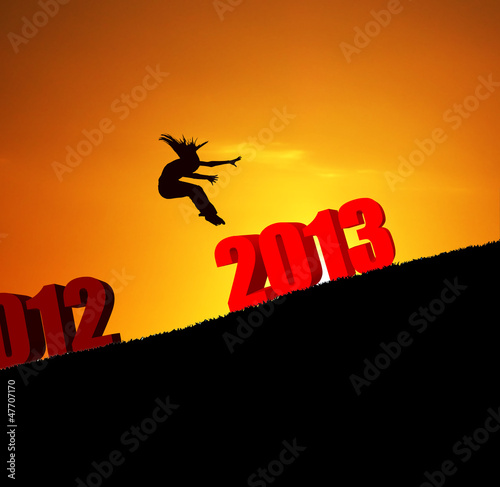 Illustration: new year 2013 girl jumping new year 2013 girl jumping