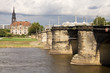 Cityscape with the Augustus bridge over Elbe river in Dresden
