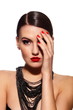 glamor sexy model with red lips,bright makeup