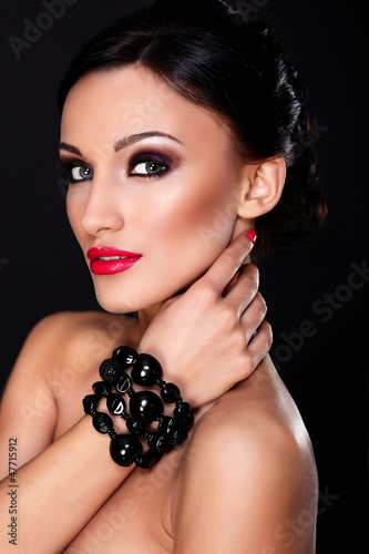 Photo: beautiful sexy young model with red lips,bright makeup beautiful sexy young model with red lips,bright makeup