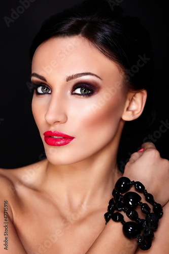 Photo: beautiful sexy young model with red lips,bright makeup beautiful sexy young model with red lips,bright makeup