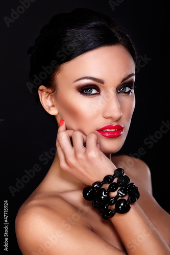 Photo: beautiful sexy young model with red lips,bright makeup beautiful sexy young model with red lips,bright makeup