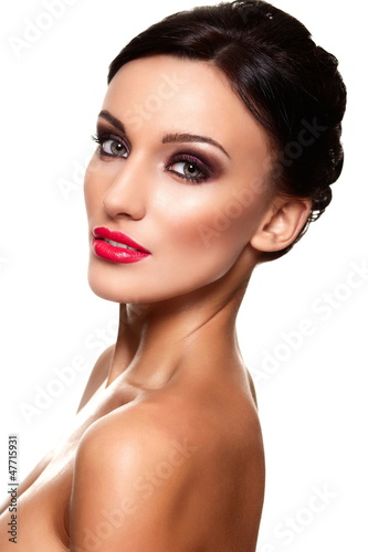 Photo: beautiful sexy young model with red lips,bright makeup beautiful sexy young model with red lips,bright makeup