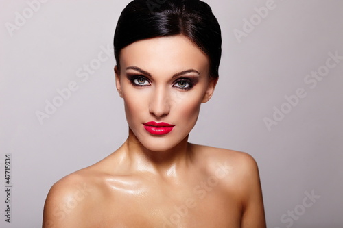 Photo: beautiful sexy young model with red lips,bright makeup beautiful sexy young model with red lips,bright makeup