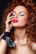 glamor sexy redhead model with red lips,bright makeup